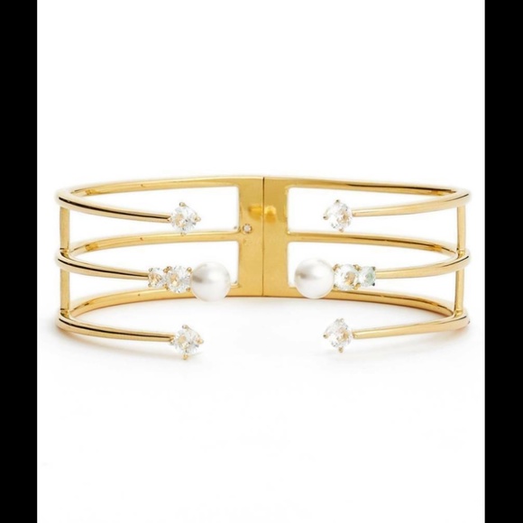 Nadri Jewelry - Nadri Imitation Pearl & Crystal Cuff in Gold